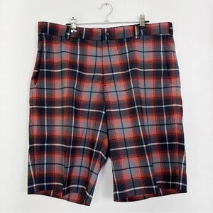 Nike Golf Dri Fit Men’s Red and Black Plaid Flat Front Golf Shorts Size 36